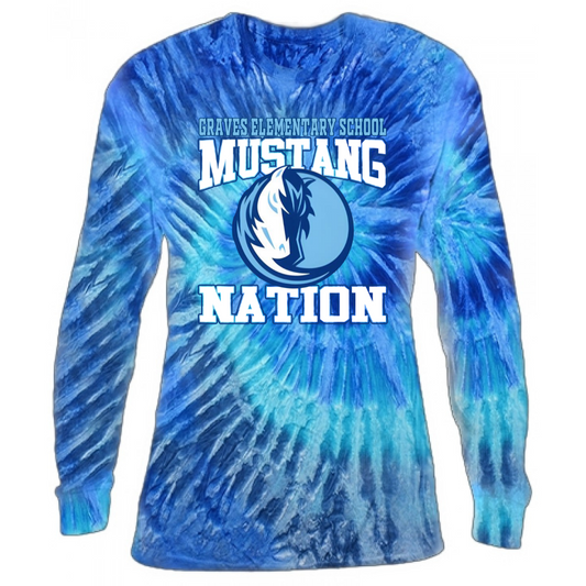 Graves Elementary School Mustang Nation LS Tie Dye Tee